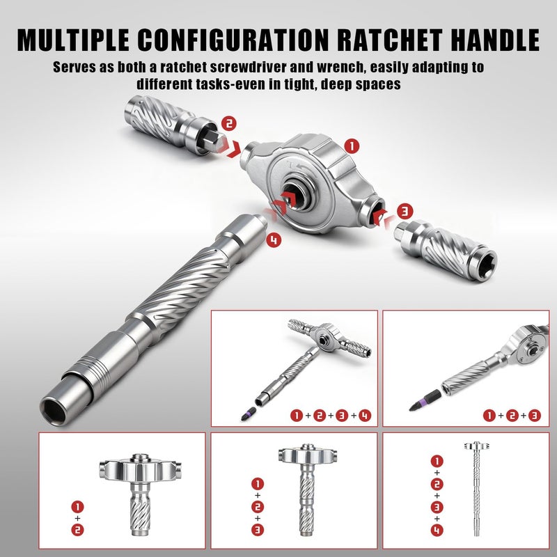 VMAN Ratchet Magnetic Screwdriver Set, 24 in 1 S2 Steel Bits and Head-tail Drive T-Handle, DIY Combination Flexible Shaft for Furniture Assembly, Electrical Appliance Repair, Bicycle Tools - Image 5
